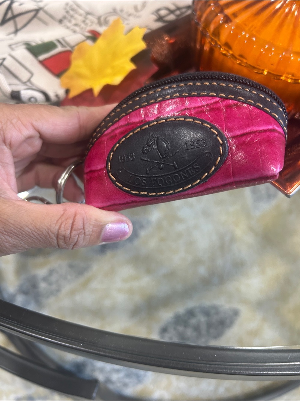 Pink Leather Coin Pouch Keyring